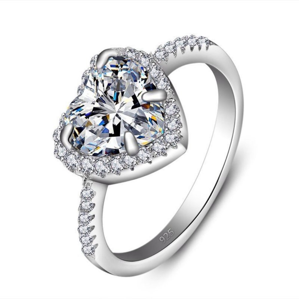 NEW Silver Diamond Halo Heart Ring - Picture 5 of 5